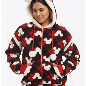 Her Universe Disney Mickey Mouse Plaid Sherpa Hoodie SZ Med